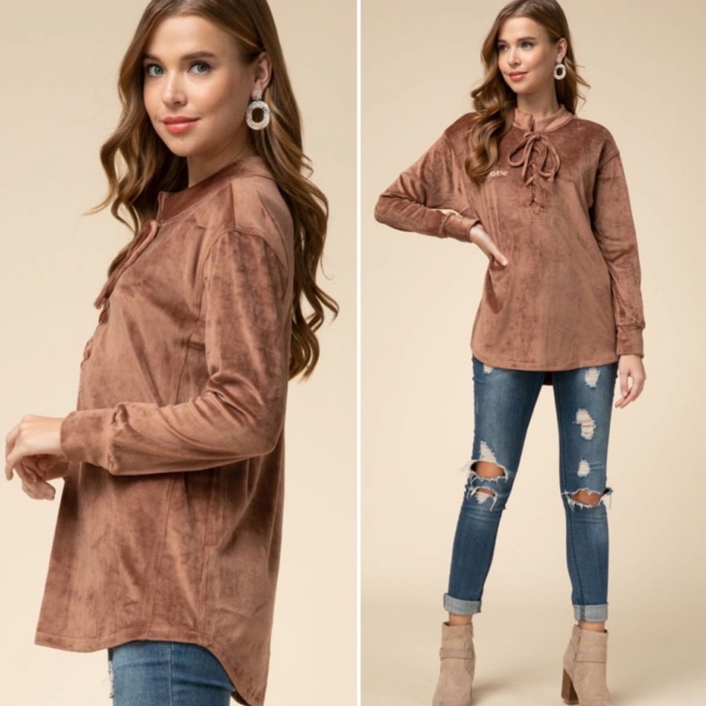 Entro Coffee Velvet Love Lace Up Sweatshirt